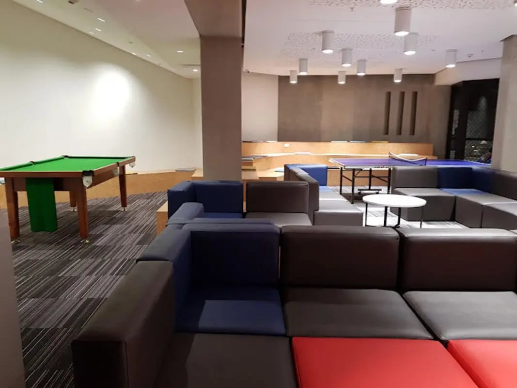 Pool table modular seating ping pong table lounge at UniLodge Auckland City in Auckland Student Accommodation
