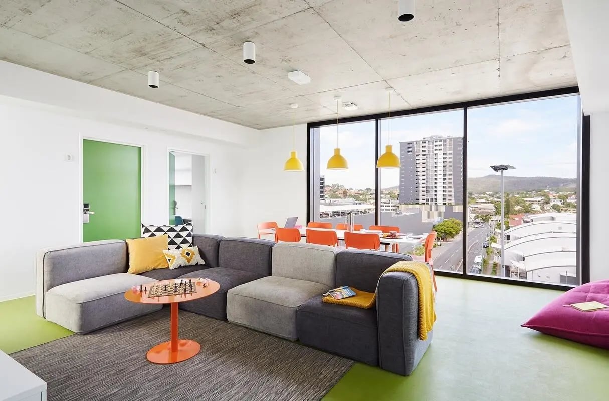 Modular sofa chess table dining set living room at Scape Toowong in Brisbane Student Accommodation