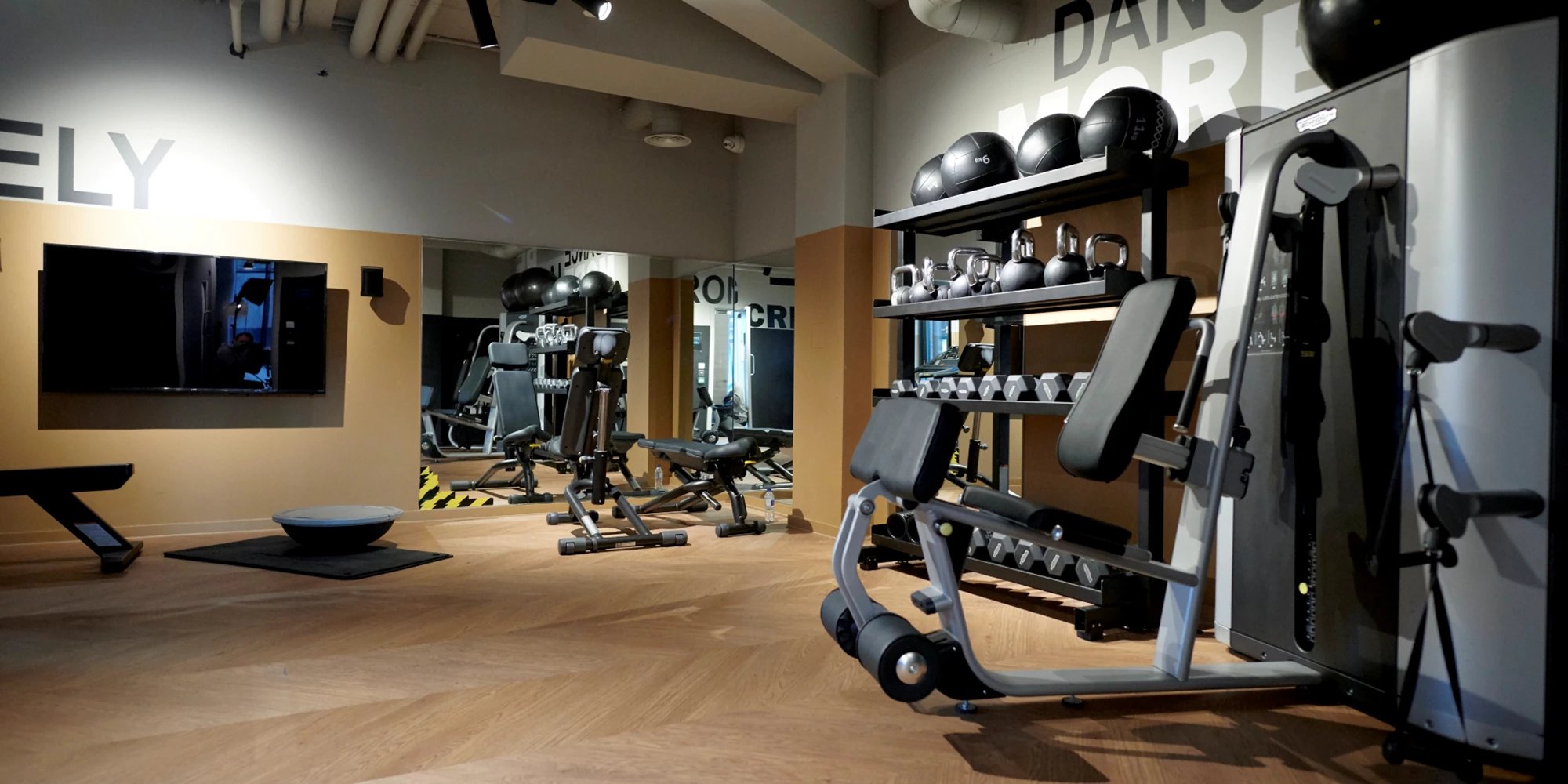 Gym with weight machines dumbbells medicine balls fitness gym at Canvas Coventry Arundel House in Coventry Student Accommodation