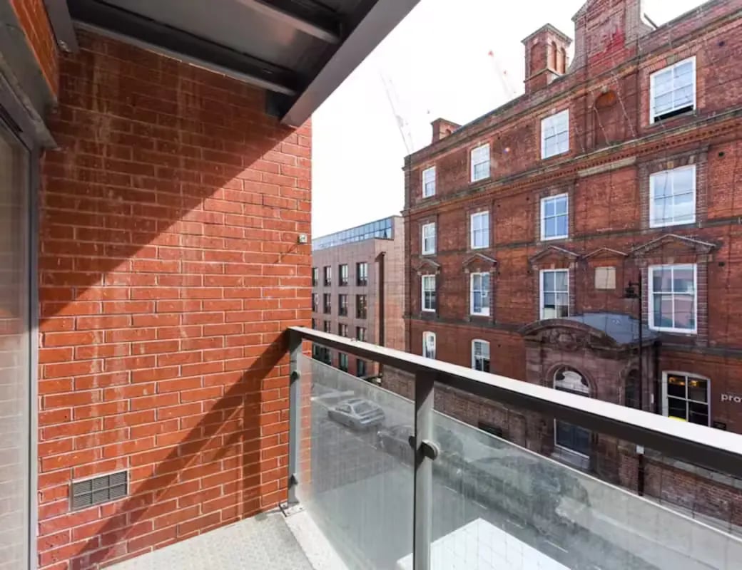 Brick balcony view of red brick building exterior at Mellor House - Central Place in Sheffield Student Accommodation