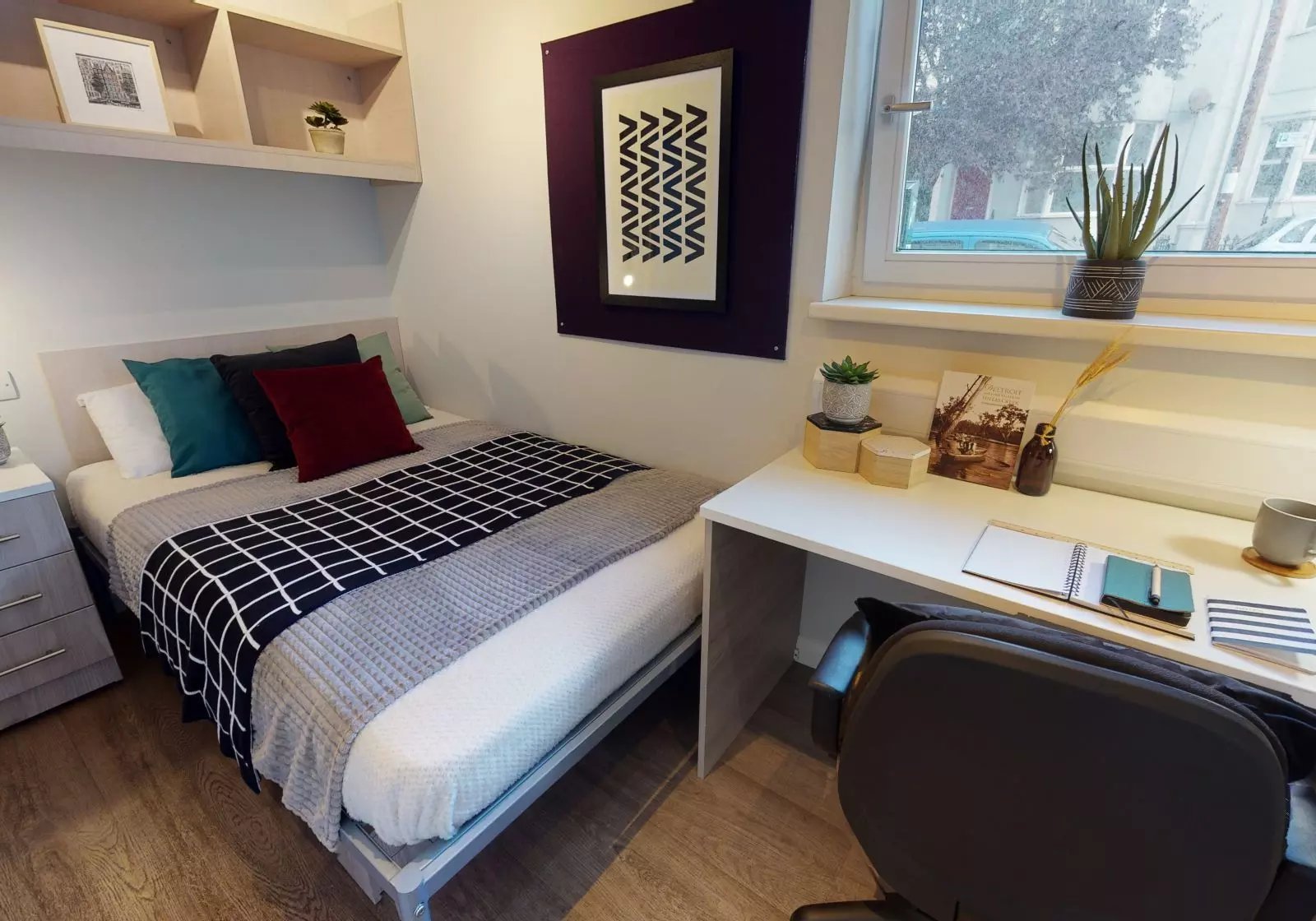 Bed desk and chair study area at iQ Sawmills in Brighton Student Accommodation