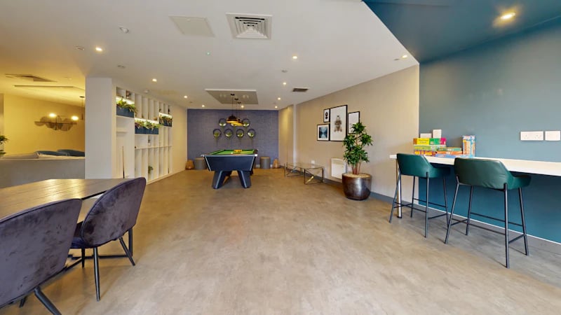 Pool table bar seating and chairs common area at 33 Parkside in Coventry Student Accommodation