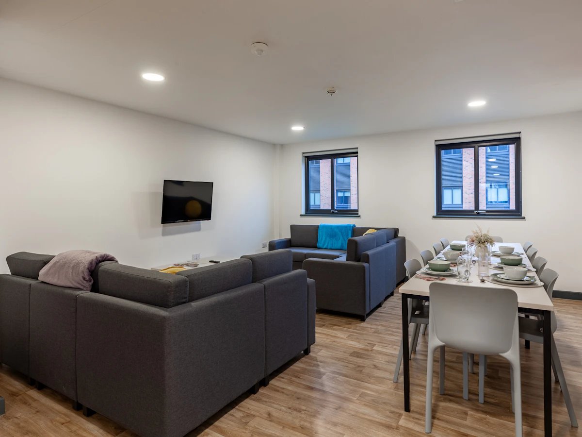Sofa TV dining table set living room at Red Queen - Coventry in Coventry Student Accommodation