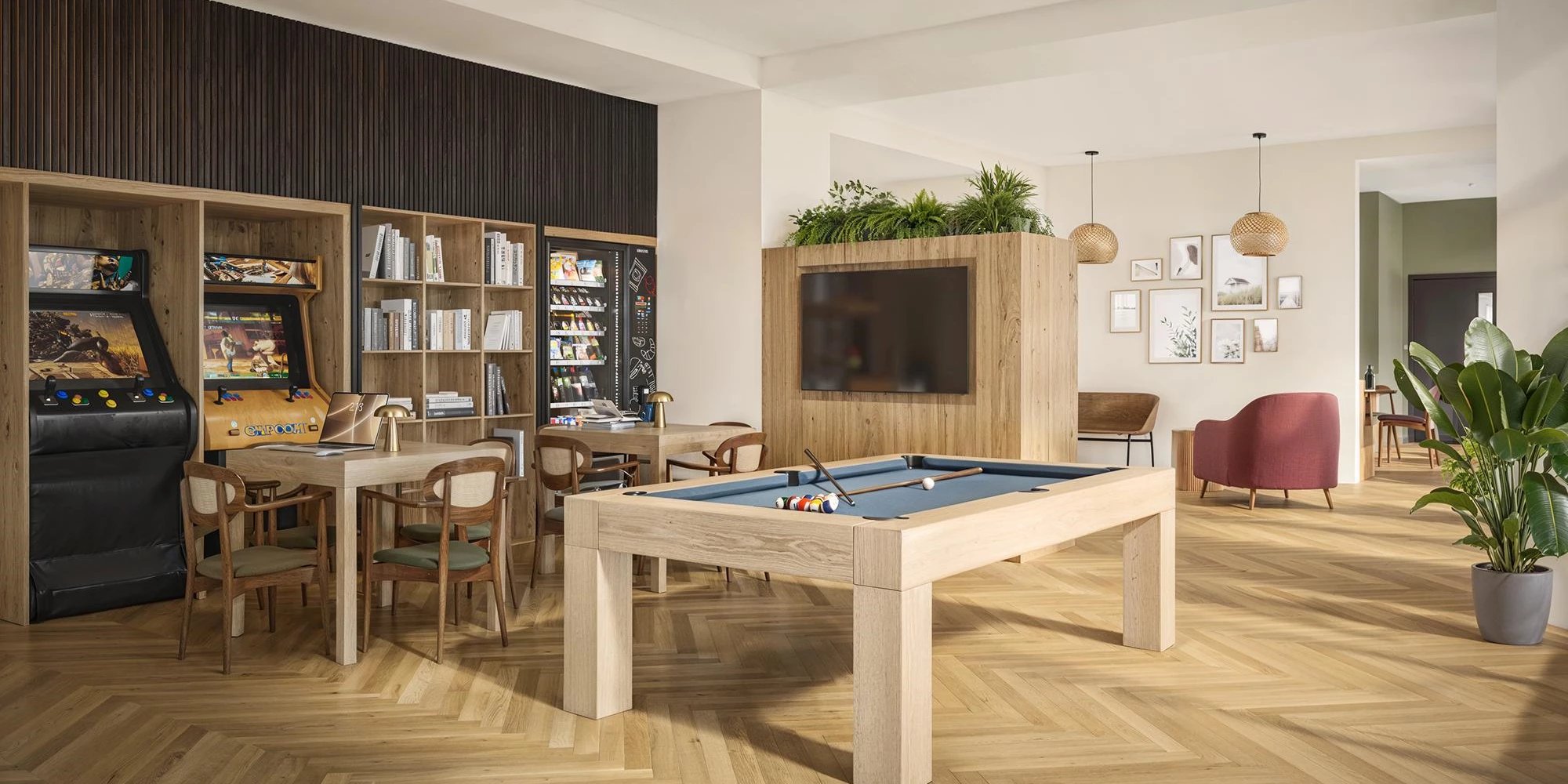 Pool table arcade games lounge area living room at Canvas Capital House in Southampton Student Accommodation