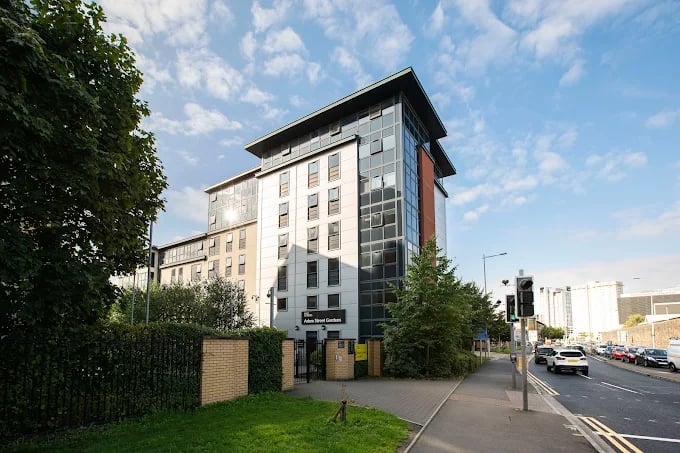 Modern student accommodation building on Adam Street exterior at Adam Street Gardens in Cardiff Student Accommodation