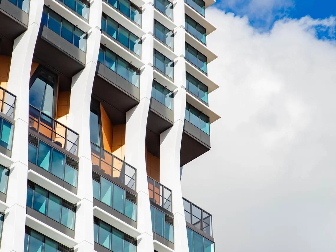 Modern building with balconies exterior at Yugo Adelaide City in Adelaide Student Accommodation