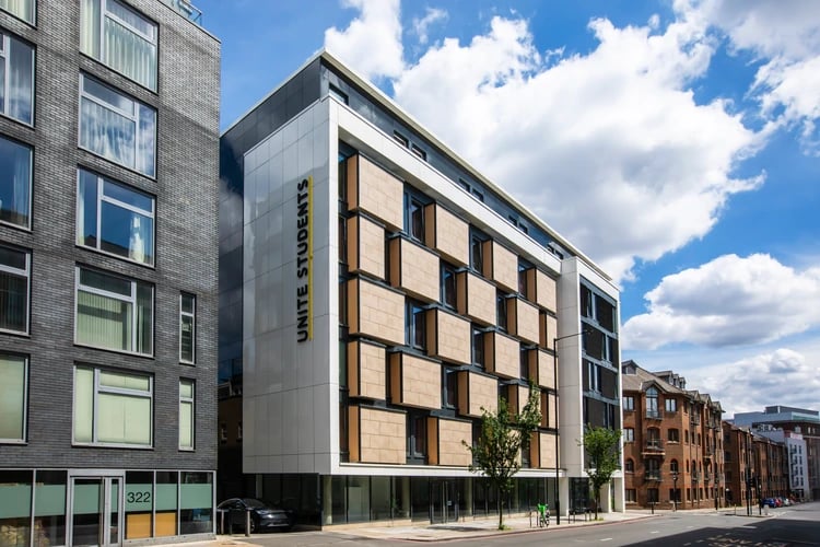 Modern building with windows and balconies exterior at Student Living Heights in London Student Accommodation