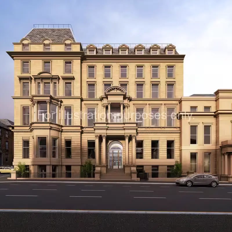 Historic building with bay windows and grand entrance exterior at Glasgow Citi View in Glasgow Student Accommodation
