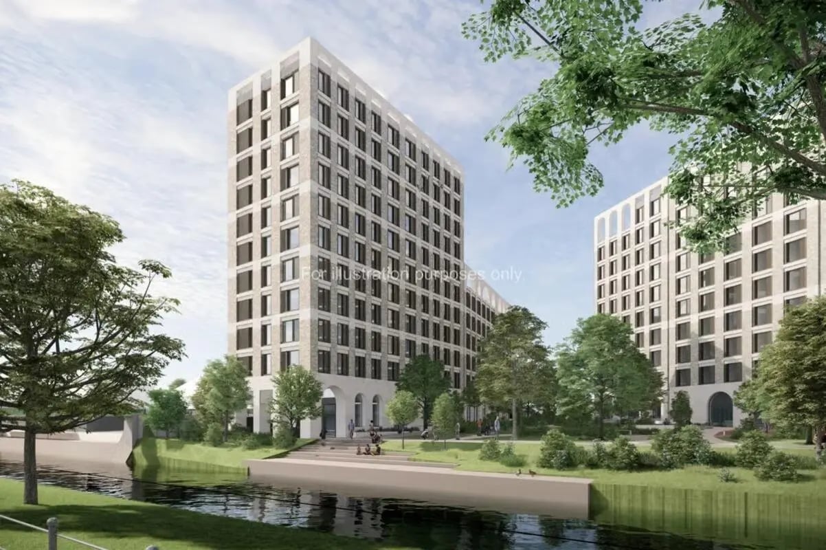Modern apartment buildings by a canal exterior at Timber Yard in Bristol Student Accommodation