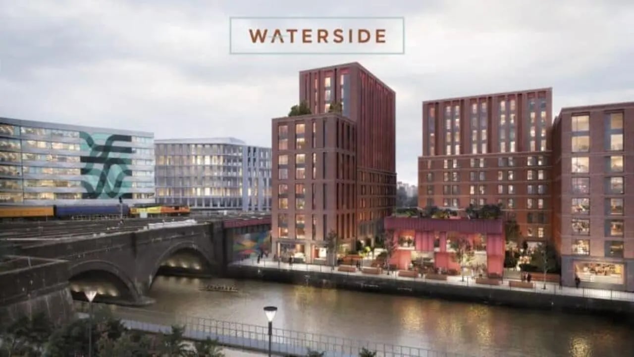 Waterside buildings across river exterior at Waterside in Bristol Student Accommodation