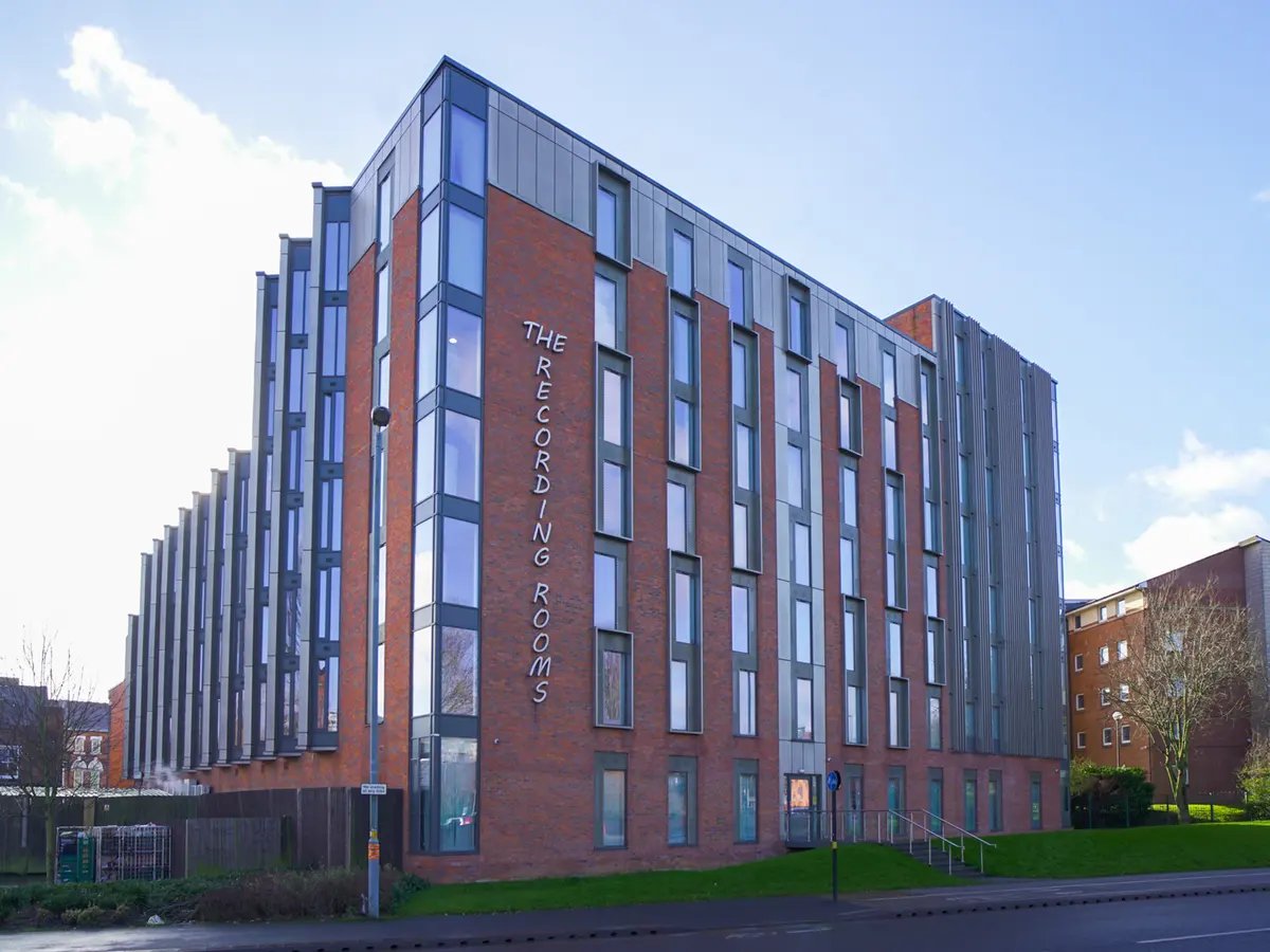 Recording Rooms student accommodation building exterior at The Recording Rooms in Birmingham Student Accommodation