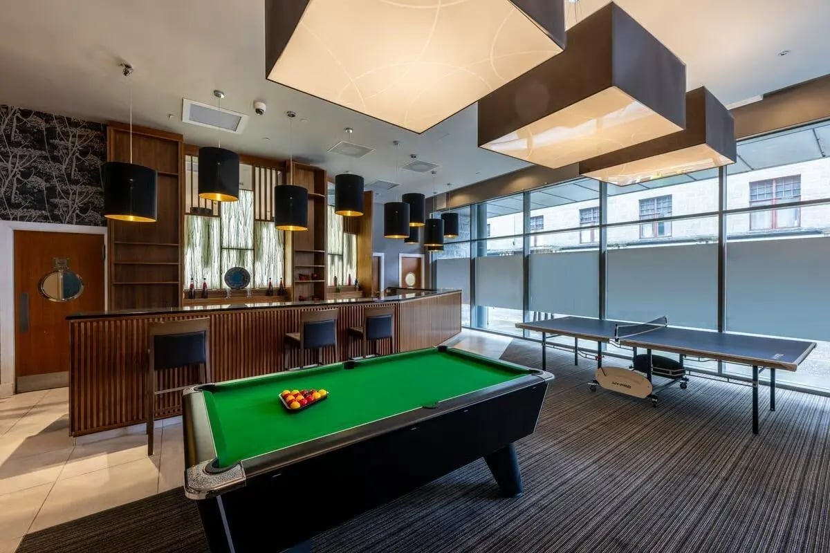 Pool table ping pong table bar area recreation room at St. Andrew Street in Aberdeen Student Accommodation