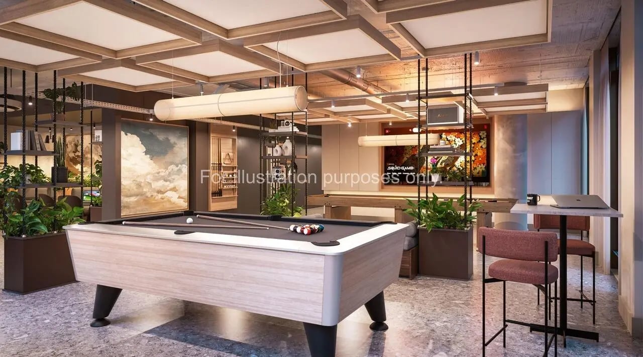 Pool table and lounge seating gaming area at Broadway Studios in Glasgow Student Accommodation