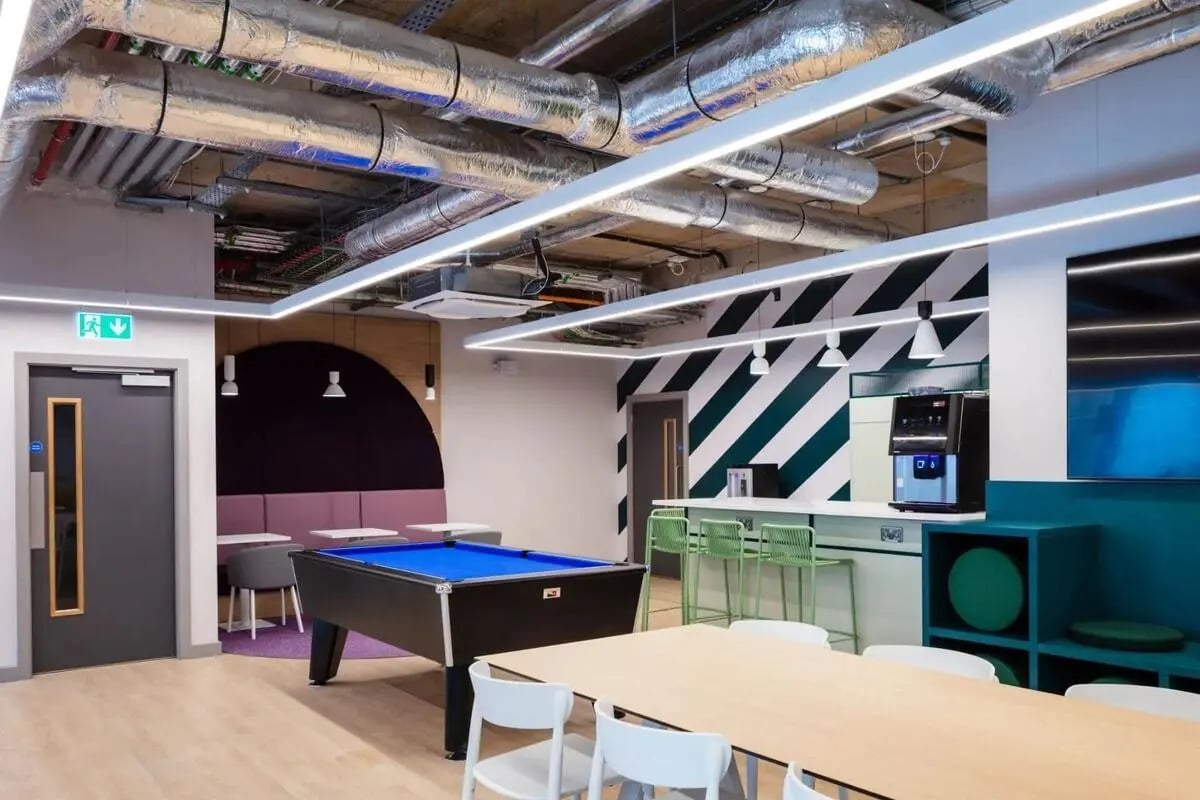 Billiard table seating area and kitchen area at Coleman Court in Cork Student Accommodation