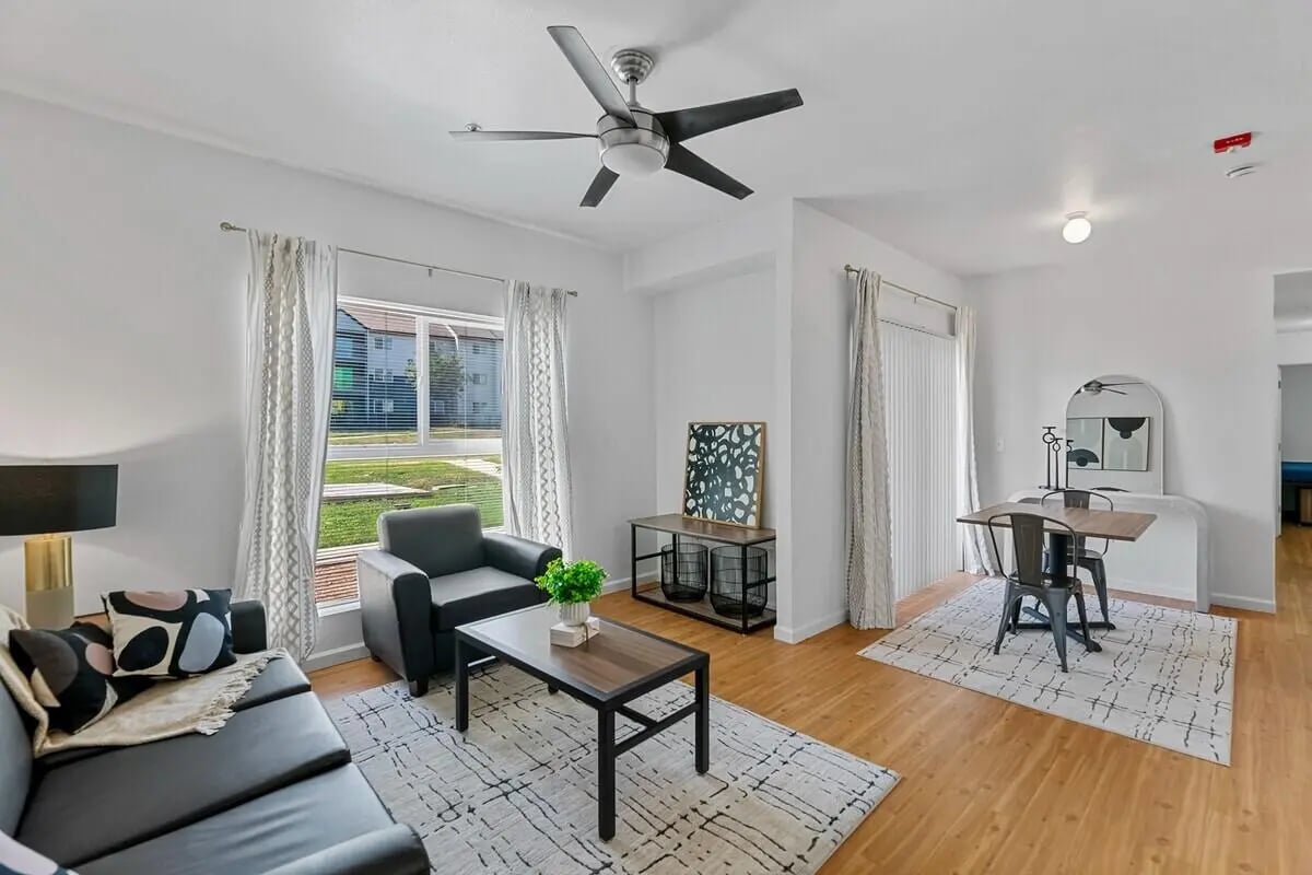Sofa armchair coffee table dining set living room at Green Spring in San Marcos Student Accommodation