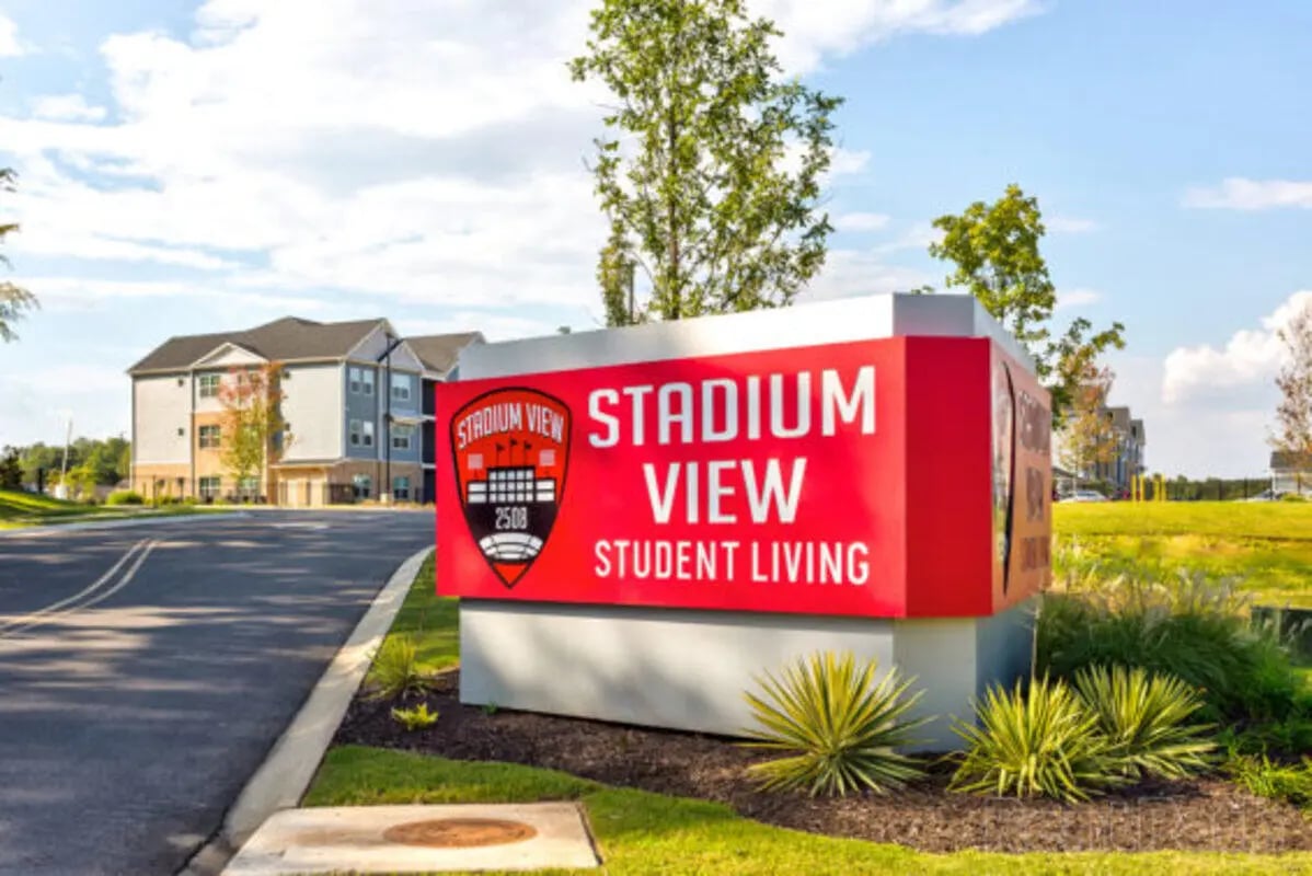 Stadium View Student Living sign building exterior at Stadium View in Bozeman Student Accommodation