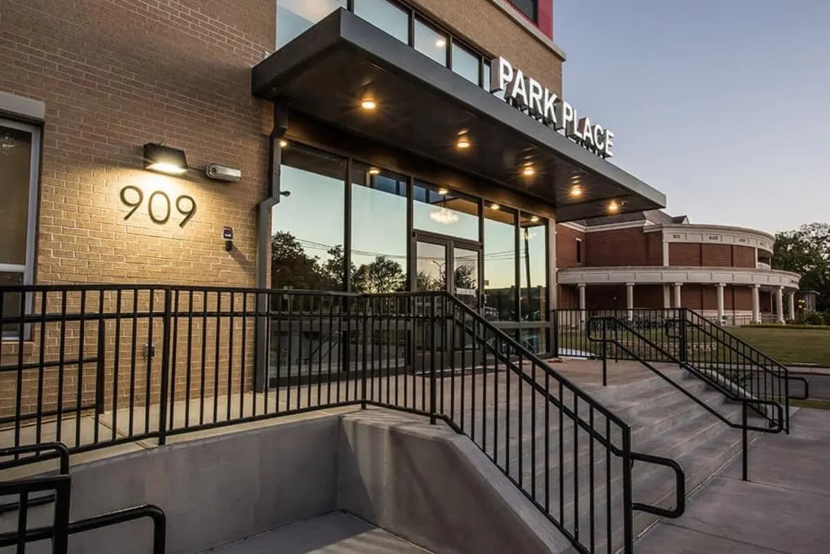 Park Place building entrance with numbered signage exterior at Park Place Waco in Waco Student Accommodation