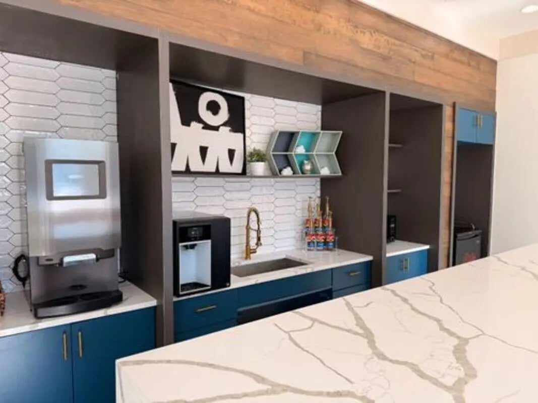 Coffee machine sink art decor shared kitchen at URSA in Waco Student Accommodation