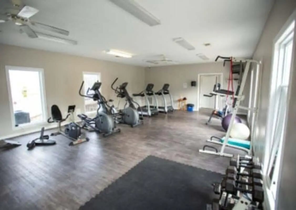 Gym equipment including treadmills ellipticals and weights gym at Ashley Oaks Apartments in Morgantown Student Accommodation
