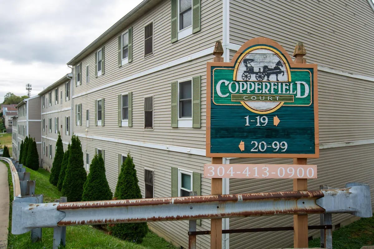 Building exterior with Copperfield Court sign exterior at Copperfield Court in Morgantown Student Accommodation