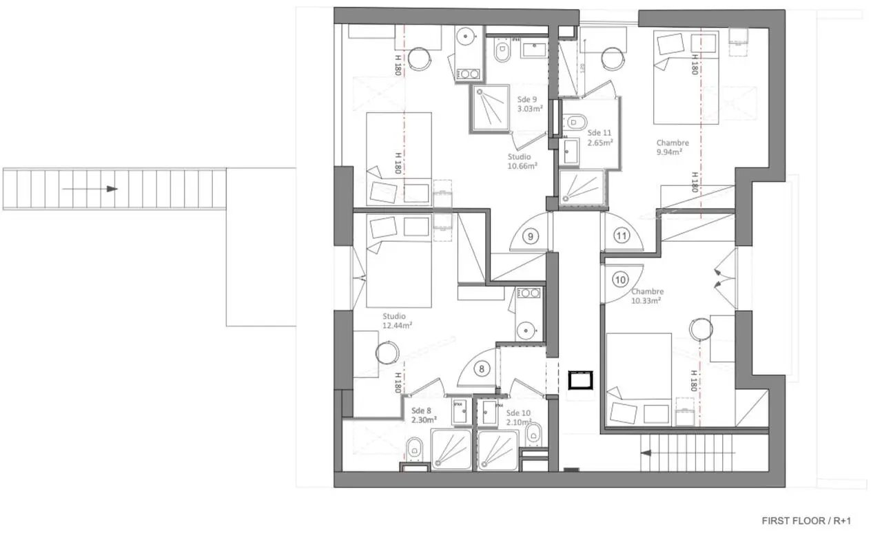 Floor plan showing studios bedrooms bathrooms and stairs floor plan at Studio in 118 Av. du Colonel Fabien, 93230 Romainville, France in Romainville Student Accommodation