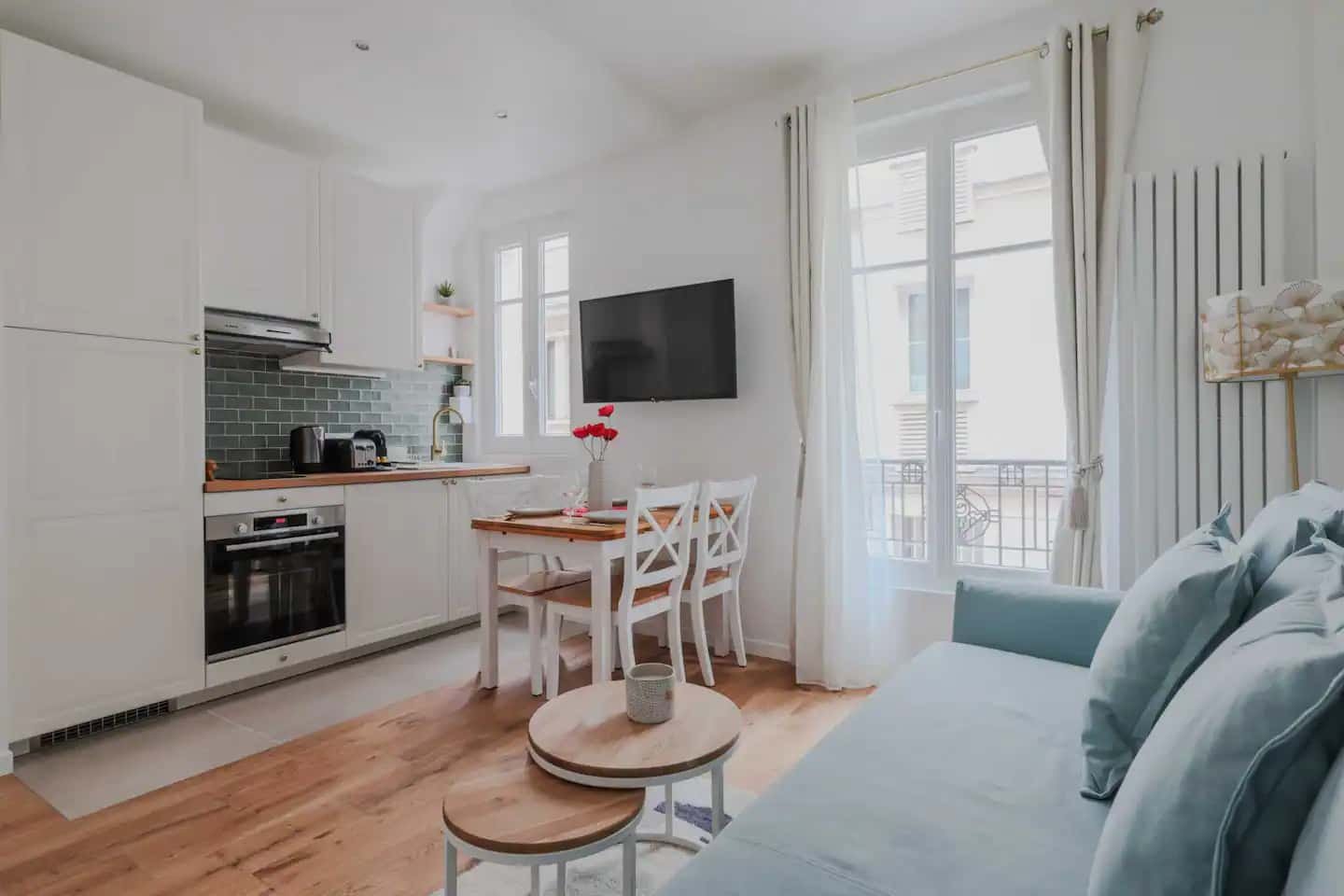 Kitchen dining area and living room living area at Apartment in 3 Pass. de l'Union, 75007 Paris, Francia in Paris Student Accommodation
