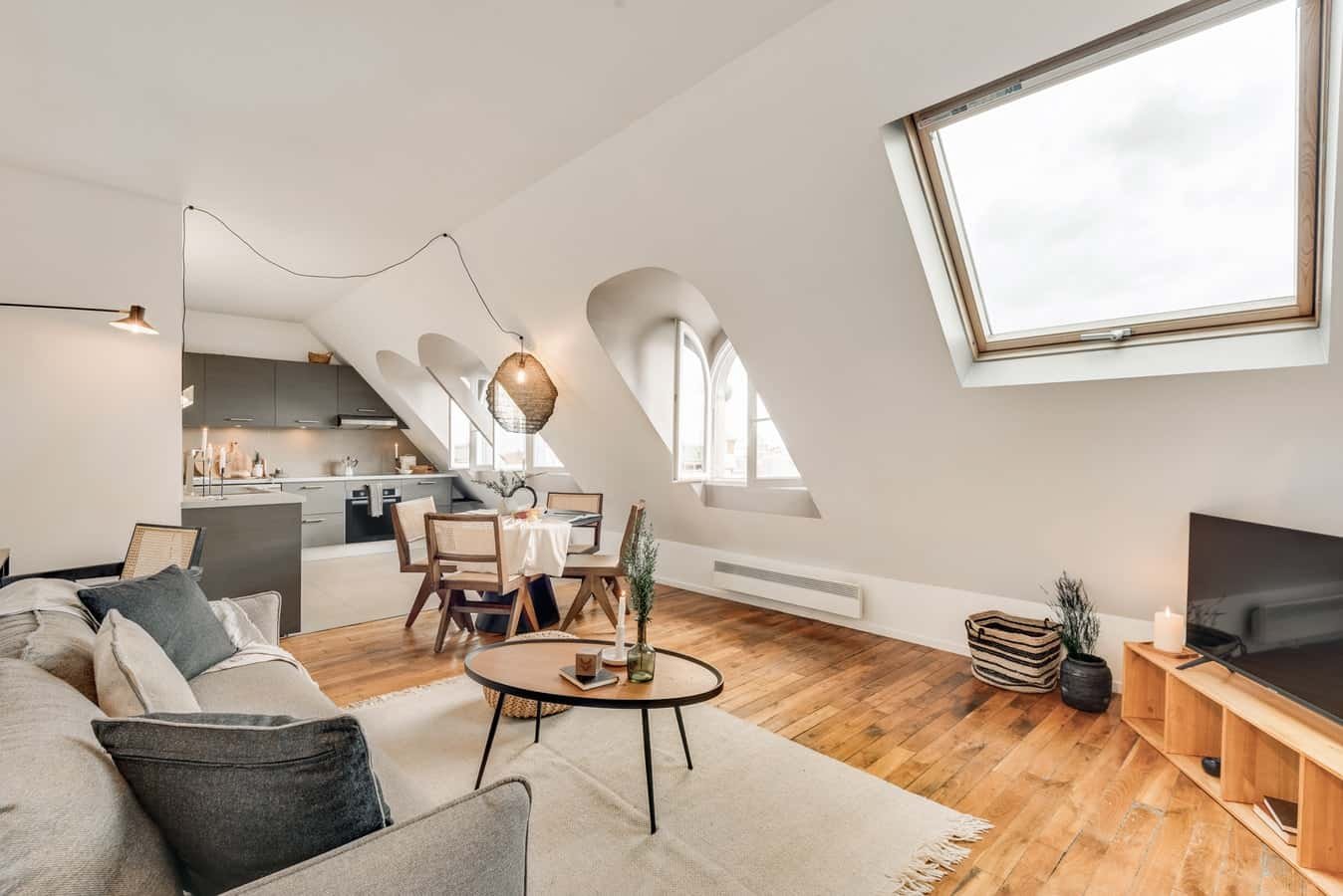 Living room with kitchen and dining area at Apartment in 60 Av. de la Bourdonnais, 75007 Paris, France in Paris Student Accommodation