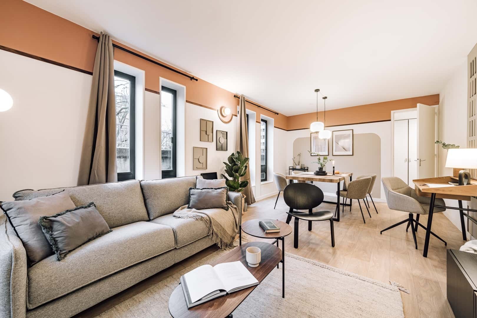 Sofa dining table chairs desk living room at Apartment in 397 Ter Rue de Vaugirard, 75015 Paris, France in Paris Student Accommodation