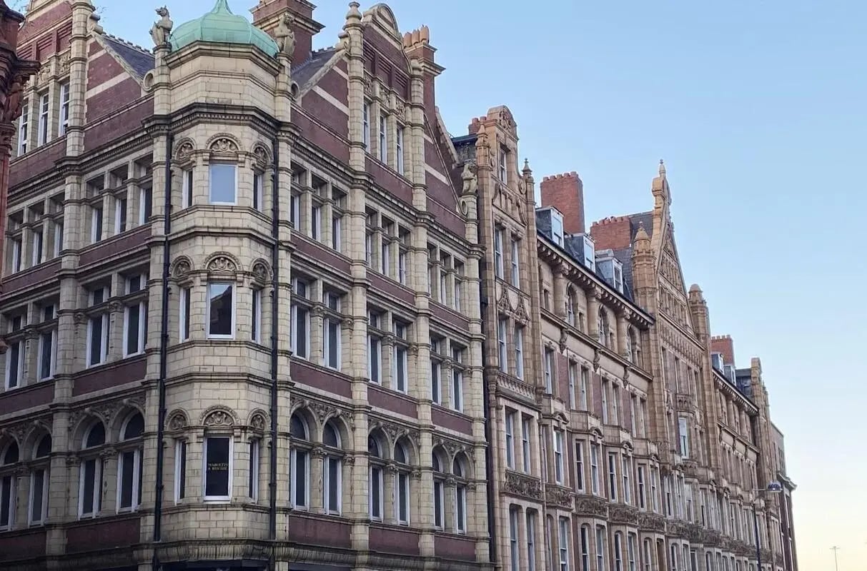 Ornate brick and stone building facade exterior at Chamberlain Place in Birmingham Student Accommodation