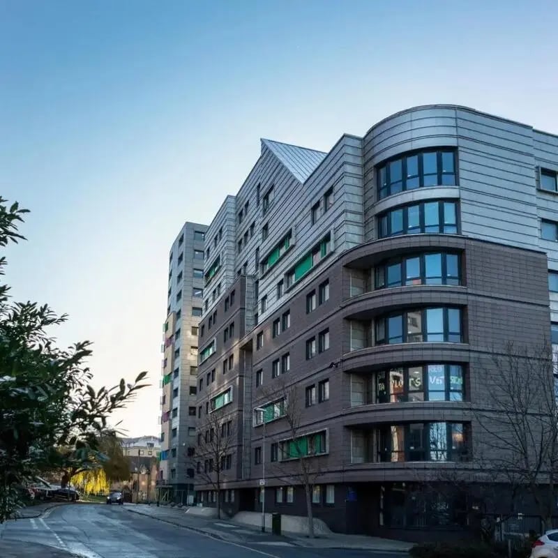 Modern apartment building with curved windows exterior at Burley Road in Leeds Student Accommodation