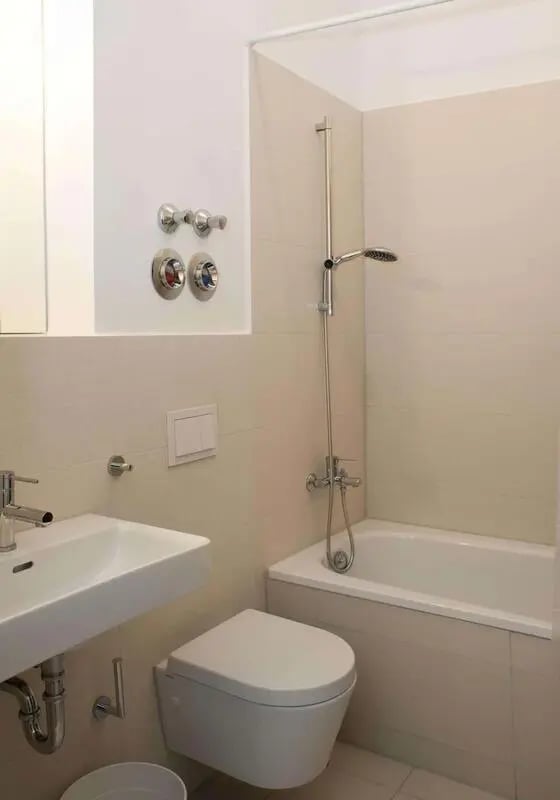 sink toilet bath shower faucet bathroom at Studio for rent in Berlin, C.03.01. in Berlin Student Accommodation