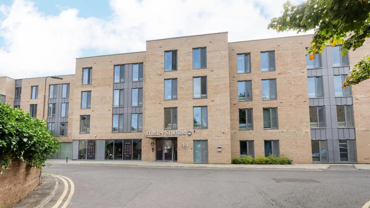 Modern student accommodation building with windows exterior at Huxley Studios in Edinburgh Student Accommodation