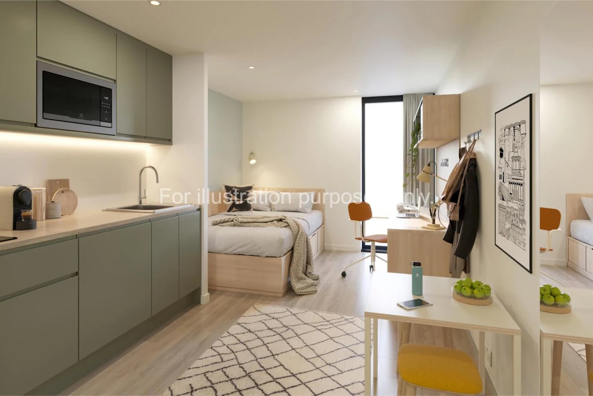Kitchen bed desk with chair study bedroom at Parklands in Dundee Student Accommodation