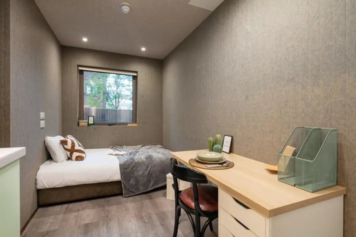 Bed desk chair and window bedroom at The Stay Club North Acton in London Student Accommodation