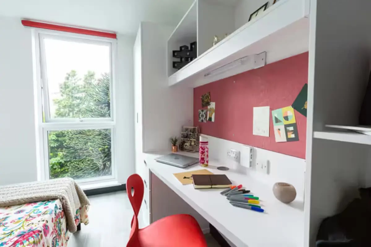 Desk with laptop chair and window study area at Abbey House in Coventry Student Accommodation
