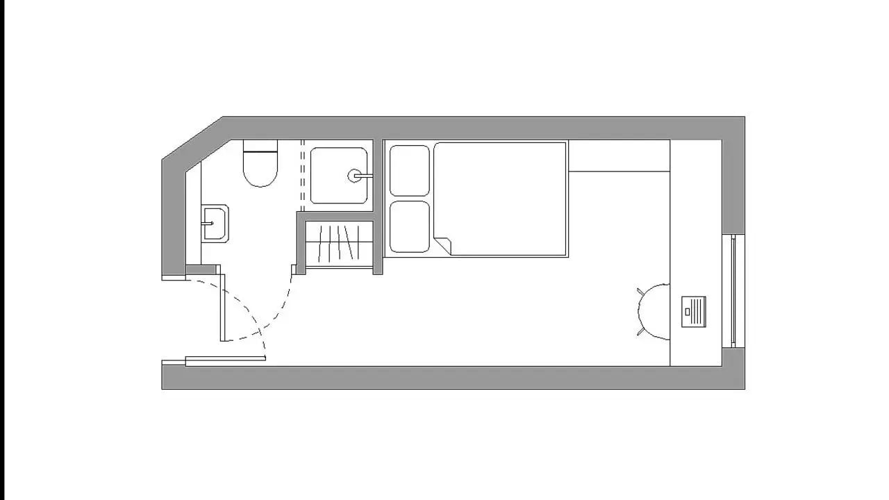Toilet sink shower wardrobe bed desk floor plan at Calcott Ten in Coventry Student Accommodation