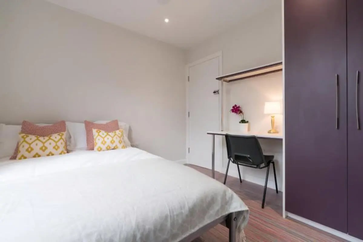 Bed desk chair lamp plant wardrobe bedroom at 26 Beresford Street in Stoke-On-Trent Student Accommodation