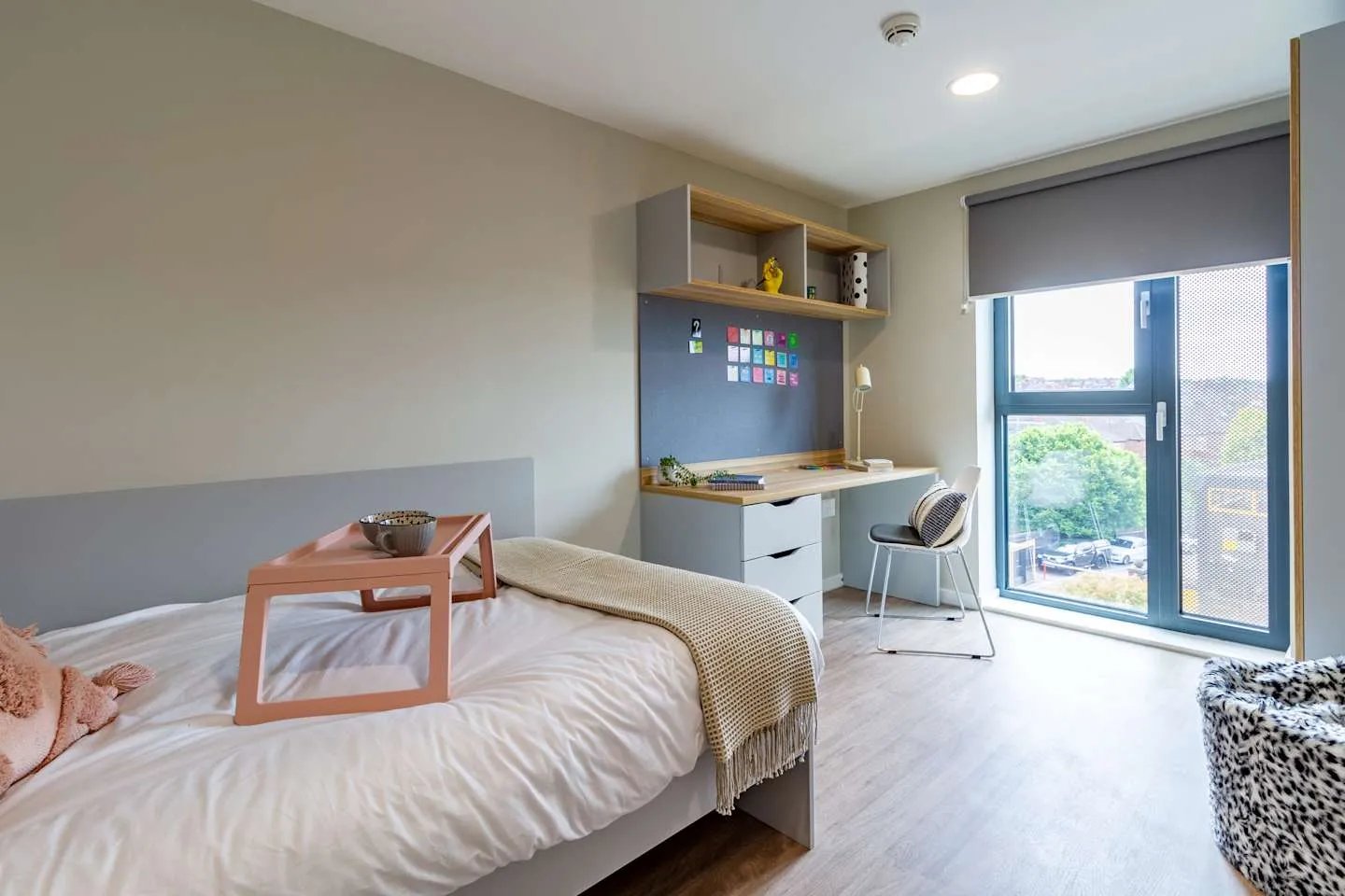 Bed desk chair and window Bedroom at Gulson Gardens in Coventry Student Accommodation
