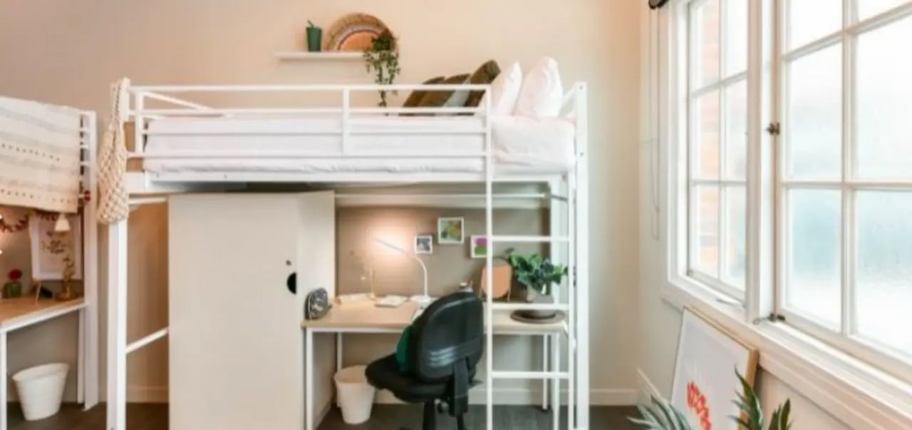 Loft bed desk chair and window Bedroom at UniLodge Herston in Brisbane Student Accommodation