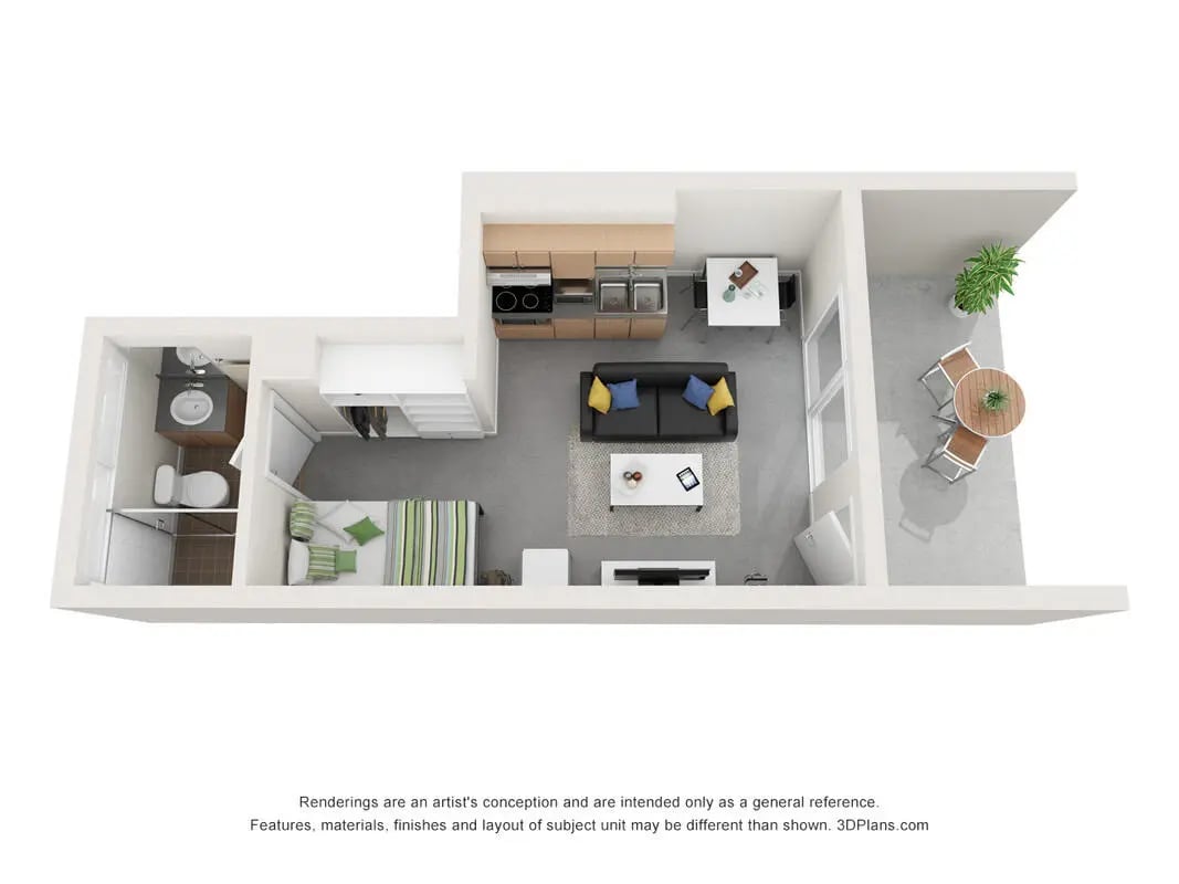 Bedroom bathroom kitchen living room balcony floor plan at Griffith University Village Gold Coast in Gold Coast Student Accommodation