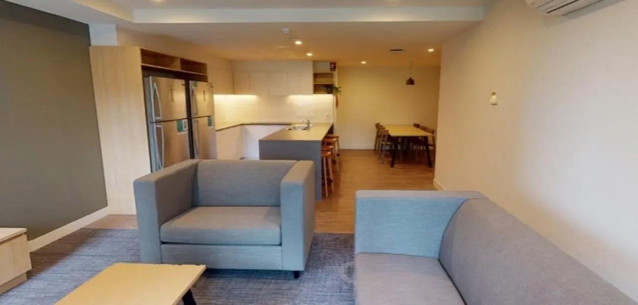 Modern apartment with kitchen living area dining at Unilodge Melbourne City in Melbourne Student Accommodation
