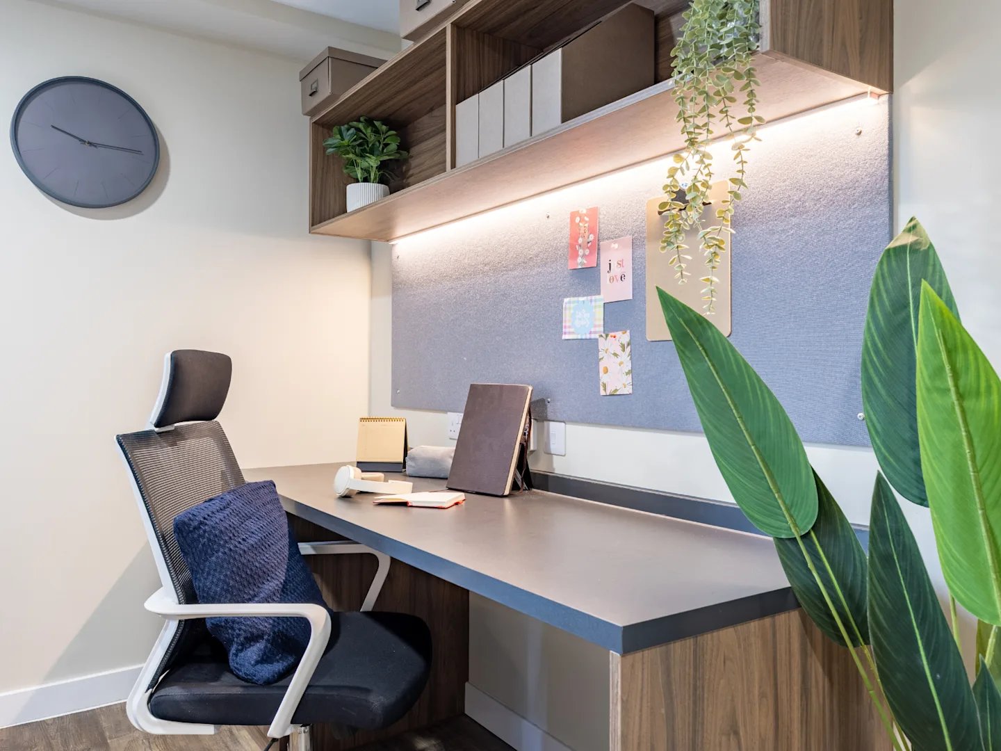 Desk chair and clock study area at Stanley Studios - Dundee in Dundee Student Accommodation