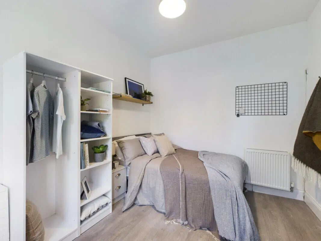 Closet bed nightstand shelf bedroom at 6 Bedroom House at 6, Milking Stile Lane in Lancaster Student Accommodation