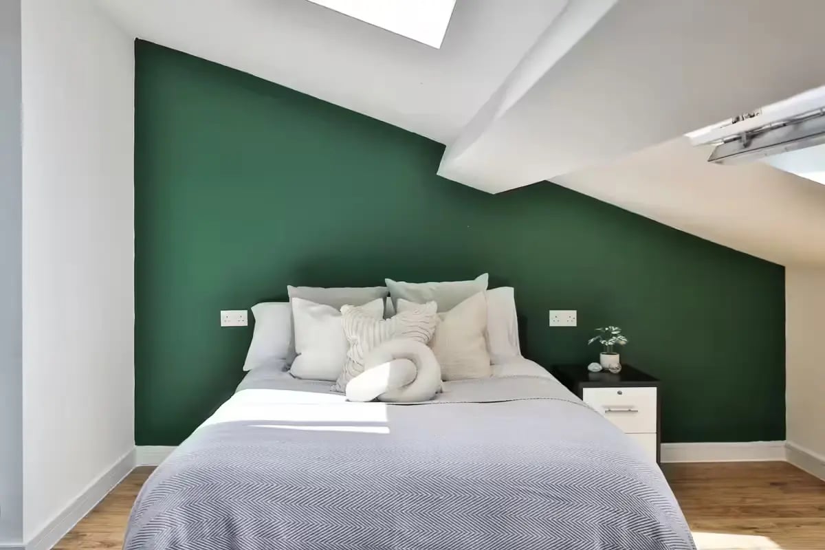 Bed with pillows and nightstand bedroom at The Octagon in Liverpool Student Accommodation
