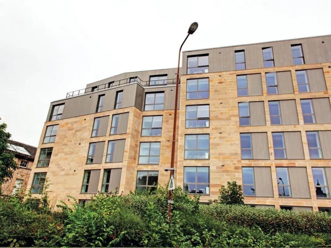 Modern building with many windows exterior at Potterrow in Edinburgh Student Accommodation