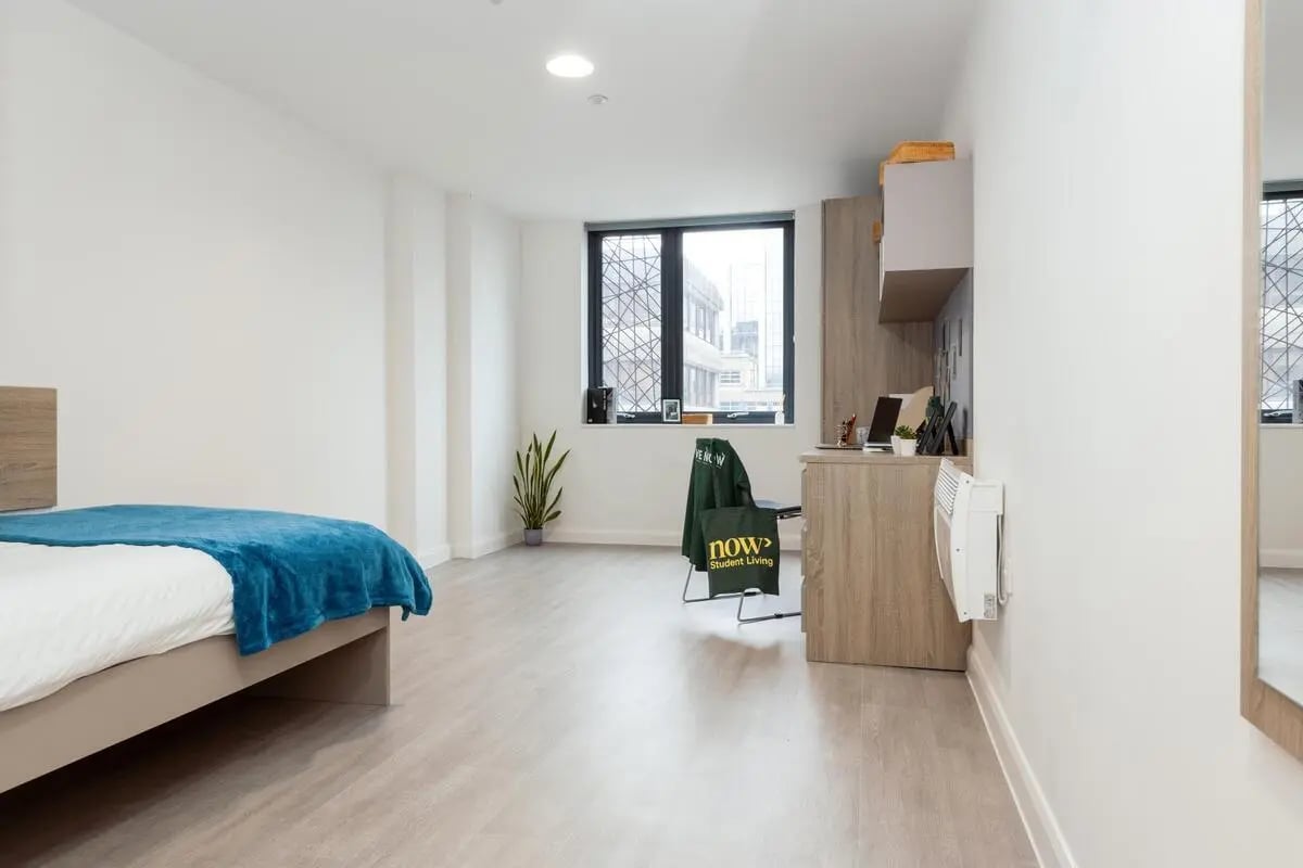 Bed desk and plant bedroom at Skyline in Bournemouth Student Accommodation