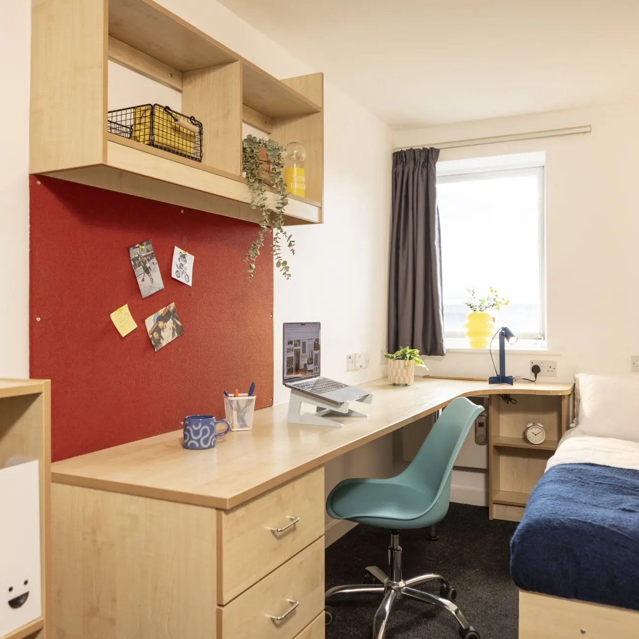 Desk with laptop and chair bedroom study area at Albert Court in Liverpool Student Accommodation