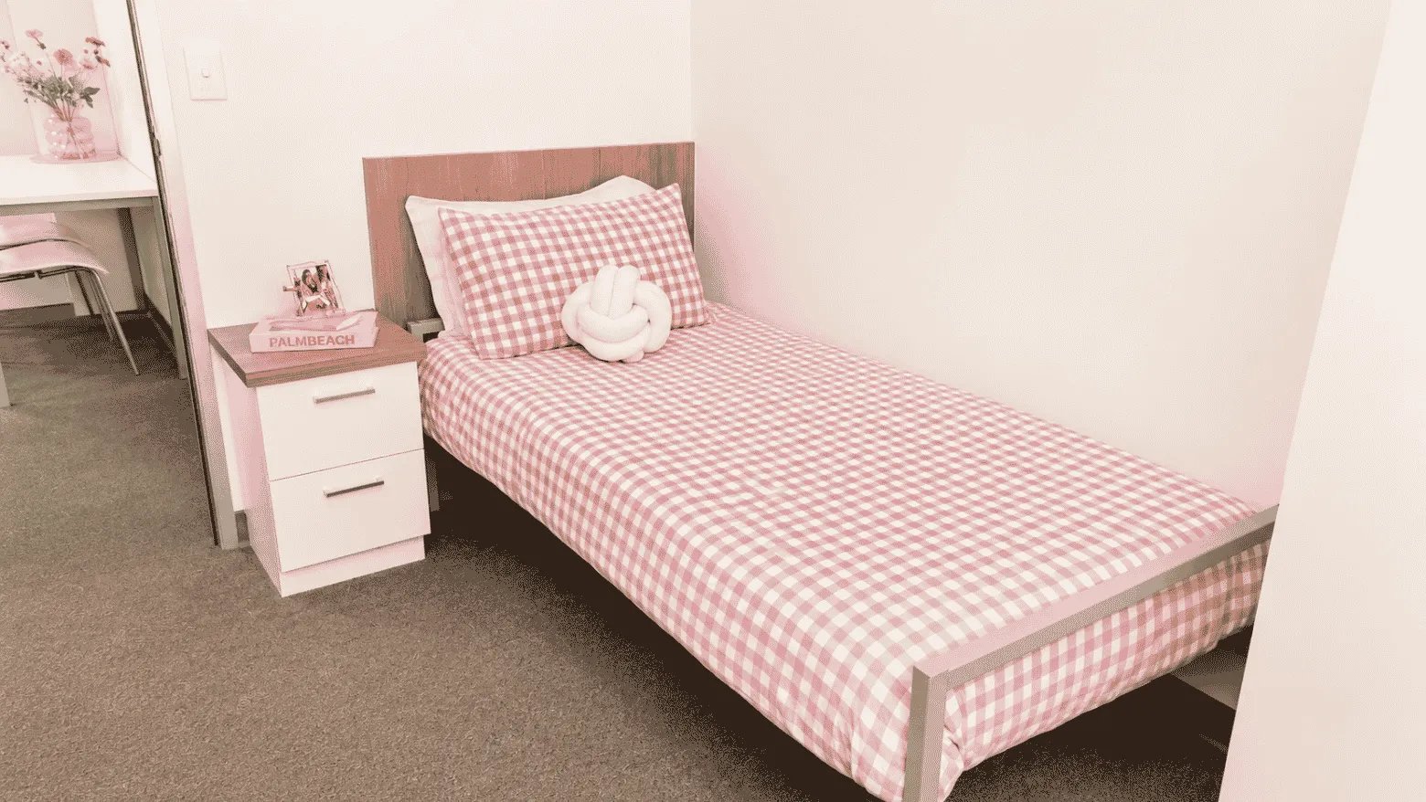 Bed nightstand and desk in bedroom at UniLodge @ Metro Adelaide in Adelaide Student Accommodation