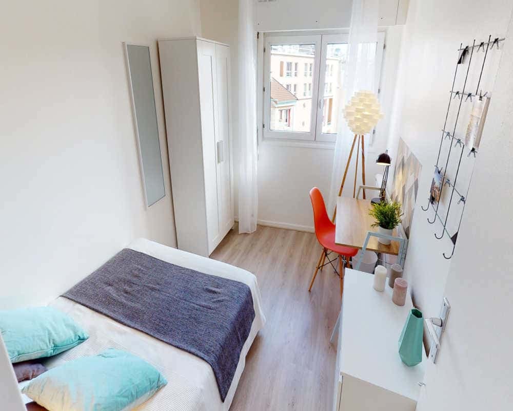 Bed wardrobe desk chair plant and vase bedroom at Chambre dans le Place de la Montagne du Goulet in Paris Student Accommodation