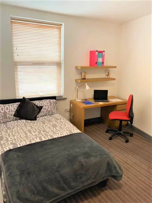 Bed desk and chair student bedroom at Millfield House in Sunderland Student Accommodation